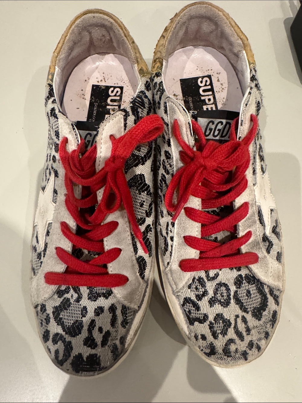 Golden Goose Women's Leopard Print Sneakers with Red Laces